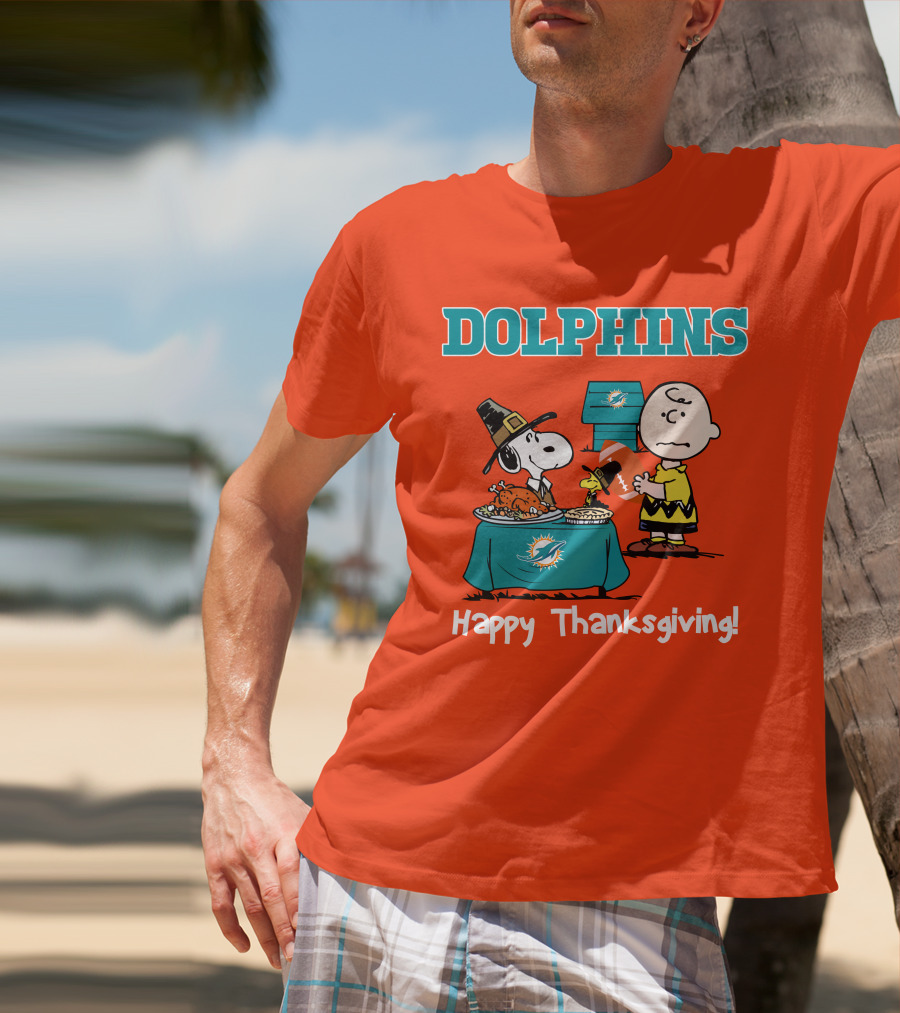 Dolphins Snoopy Charlie Brown Happy Thanksgiving Miami T-Shirt
