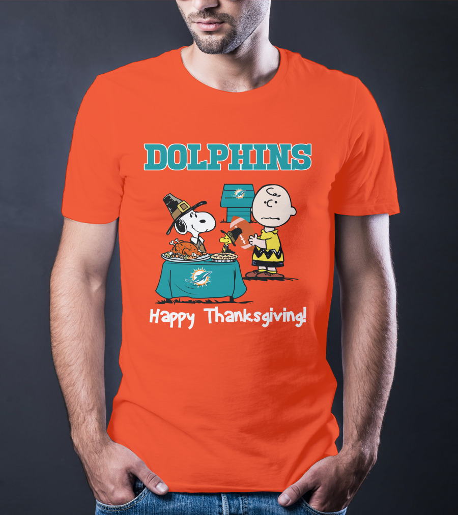Dolphins Snoopy Charlie Brown Happy Thanksgiving Miami T-Shirt