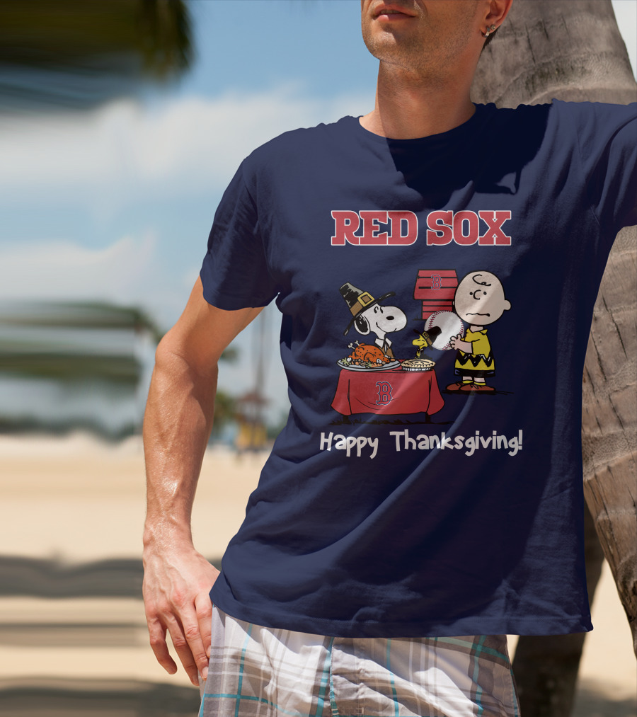 Red Sox Snoopy Charlie Brown Thanksgiving Baseball T-Shirt