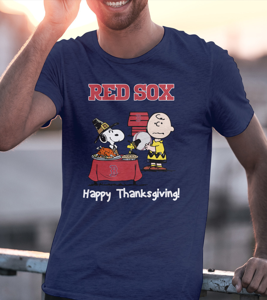 Red Sox Snoopy Charlie Brown Thanksgiving Baseball T-Shirt