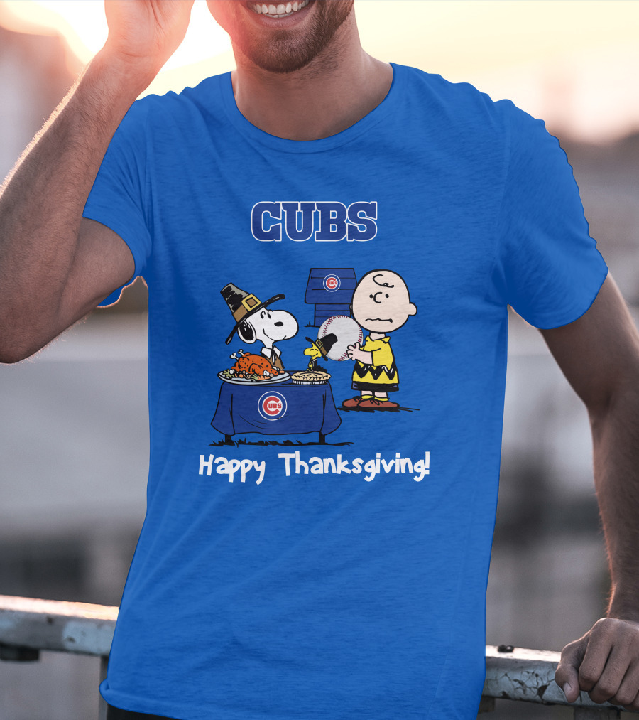 Cubs Snoopy Charlie Brown Thanksgiving Baseball T-Shirt