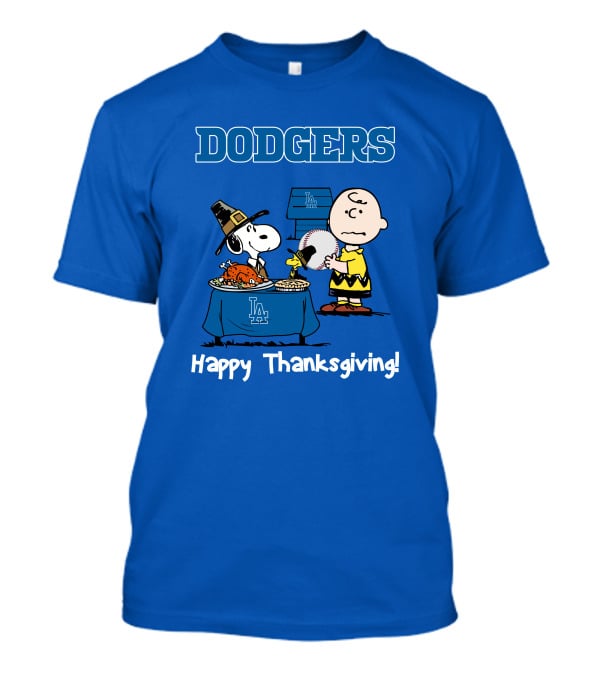 Dodgers Snoopy Charlie Brown Happy Thanksgiving Baseball LA T-Shirt