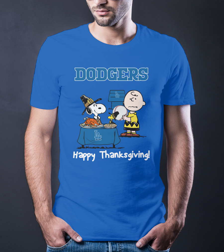 Dodgers Snoopy Charlie Brown Happy Thanksgiving Baseball LA T-Shirt