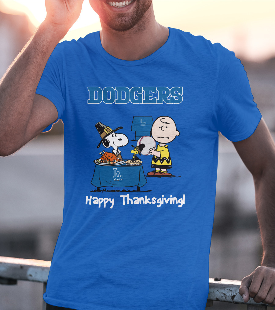 Dodgers Snoopy Charlie Brown Happy Thanksgiving Baseball LA T-Shirt