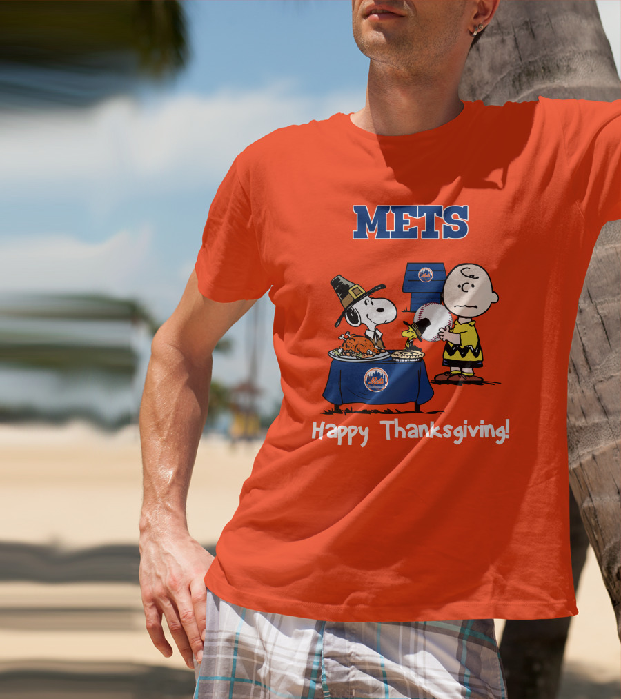 Mets Snoopy Charlie Brown Happy Thanksgiving Baseball Feast T-Shirt