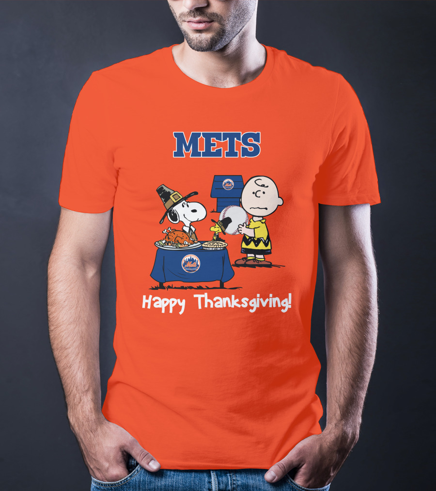 Mets Snoopy Charlie Brown Happy Thanksgiving Baseball Feast T-Shirt
