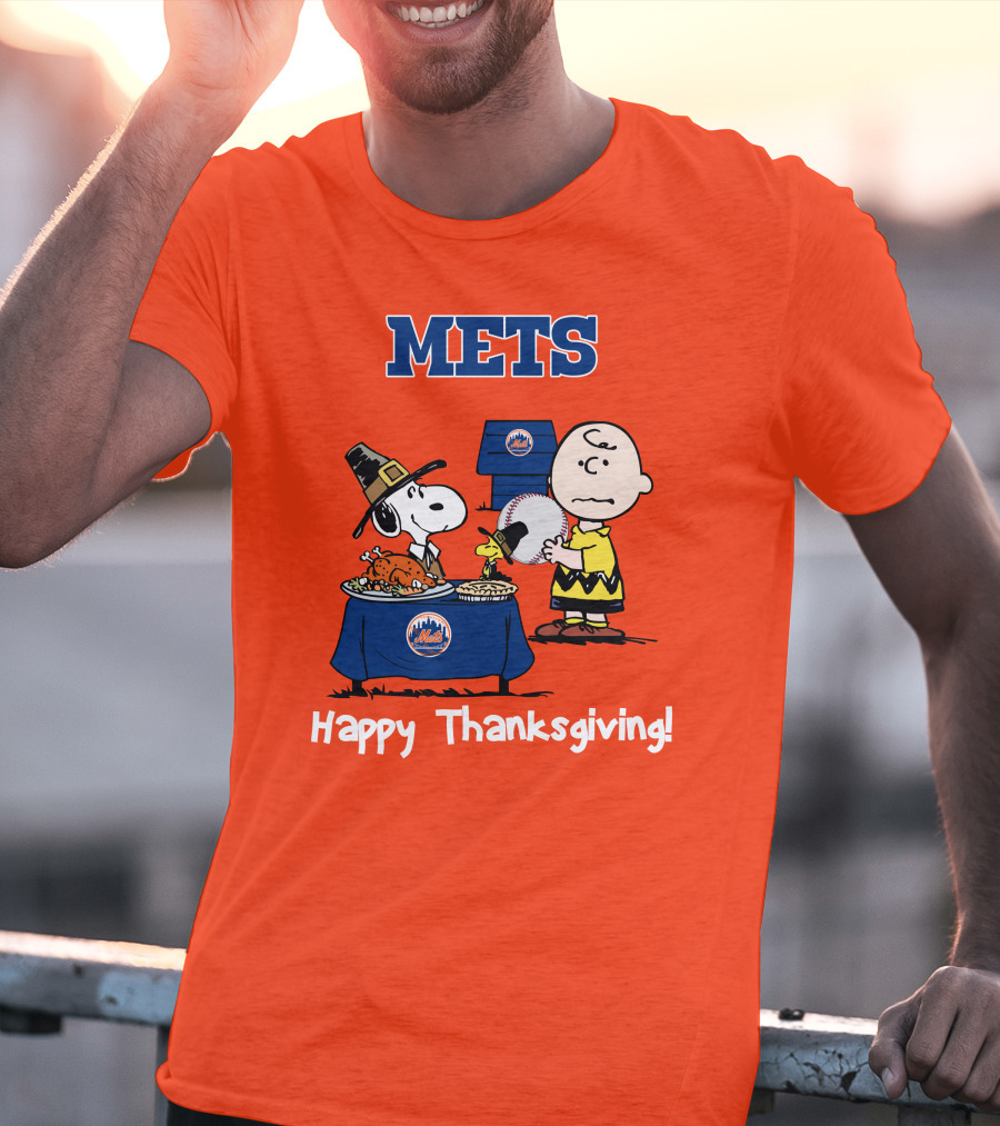 Mets Snoopy Charlie Brown Happy Thanksgiving Baseball Feast T-Shirt