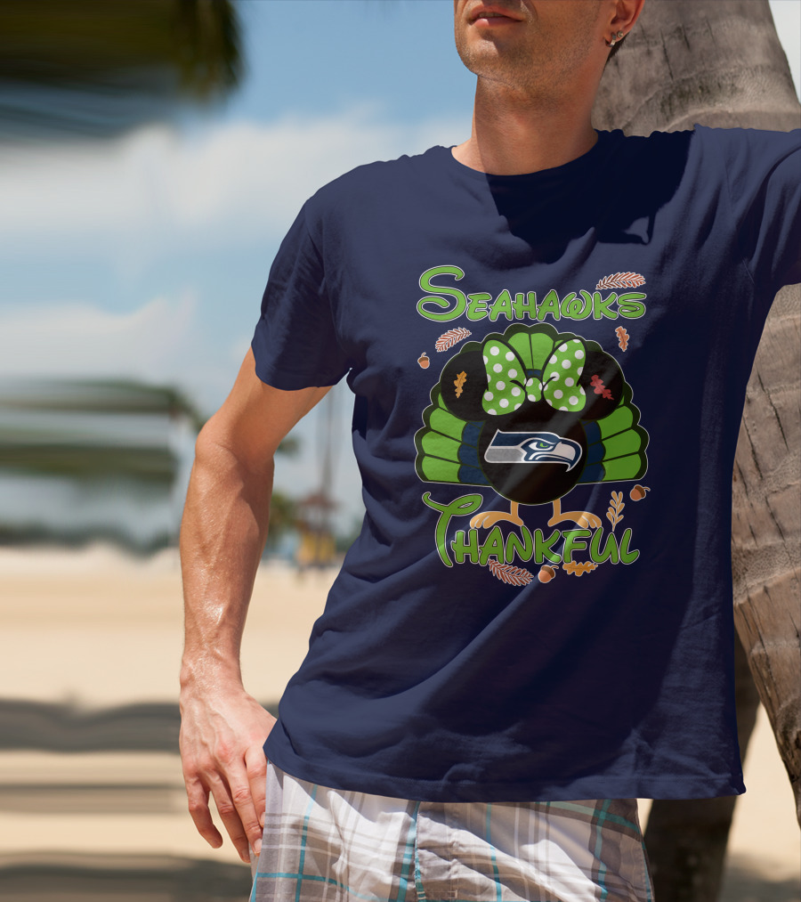 Seahawks Thankful Thanksgiving Minnie Icon Football T-Shirt