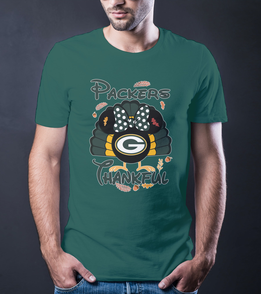 Packers Thankful Turkey With Polka Dot Bow Thanksgiving T-Shirt