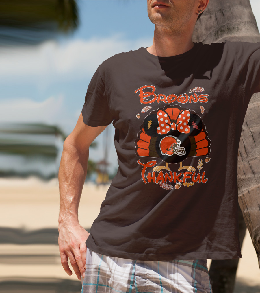 Browns Thankful Minnie Thanksgiving Football Turkey T-Shirt