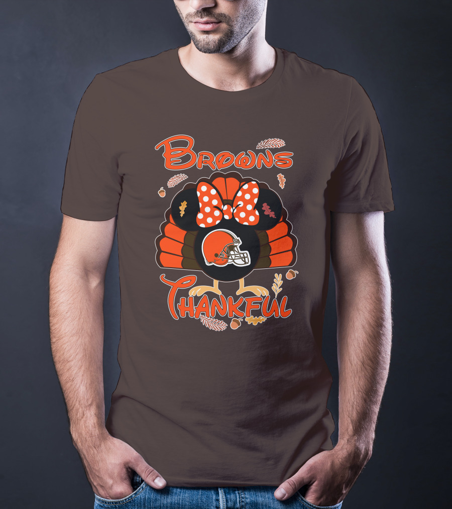 Browns Thankful Minnie Thanksgiving Football Turkey T-Shirt