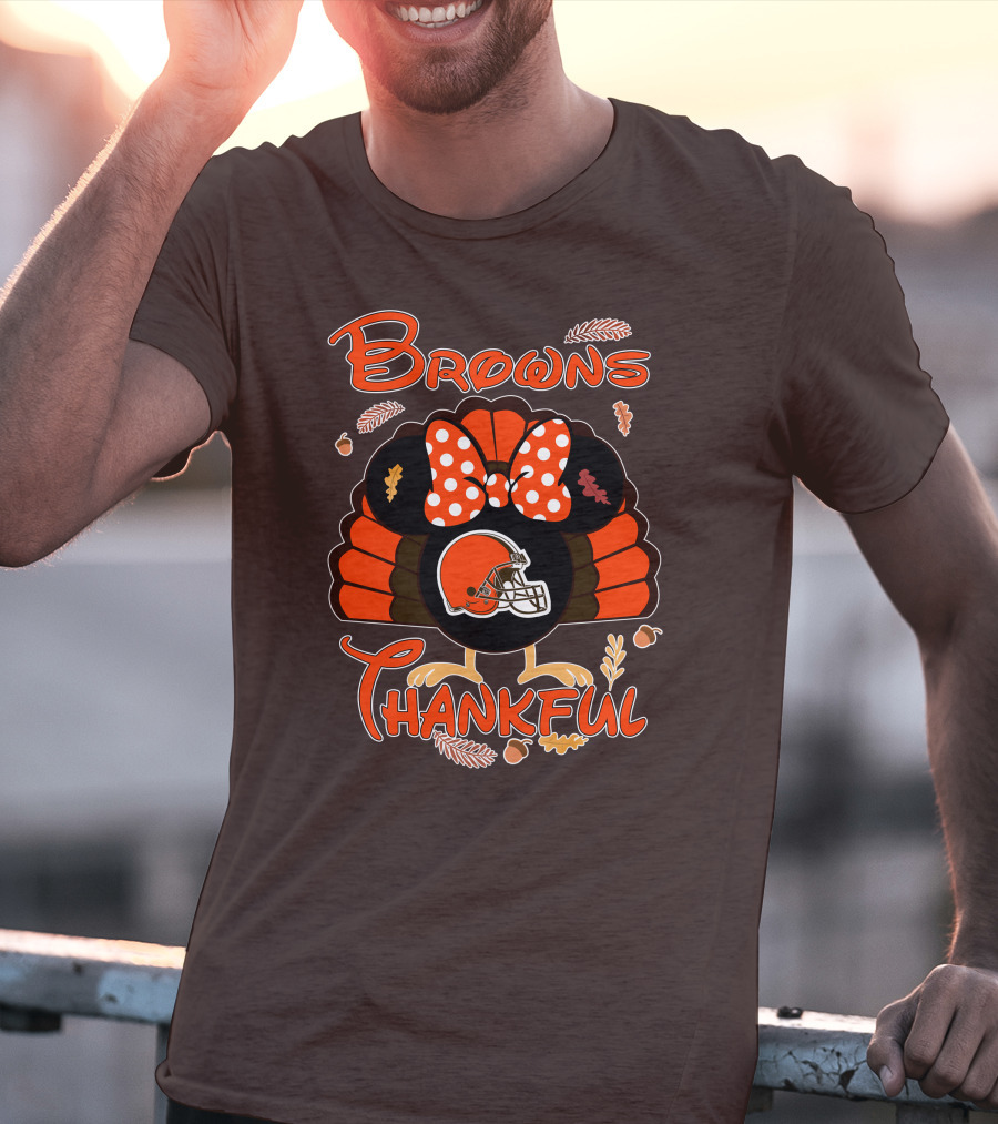 Browns Thankful Minnie Thanksgiving Football Turkey T-Shirt