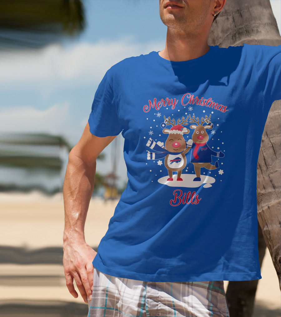 Merry Christmas Buffalo Bills Reindeer Snowflakes T-Shirt