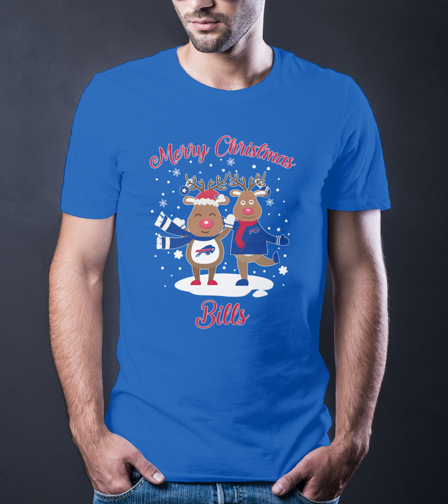 Merry Christmas Buffalo Bills Reindeer Snowflakes T-Shirt