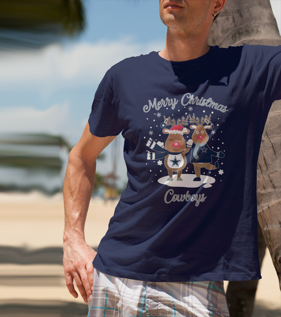 Merry Christmas Cowboys Reindeer Funny Dallas T-Shirt