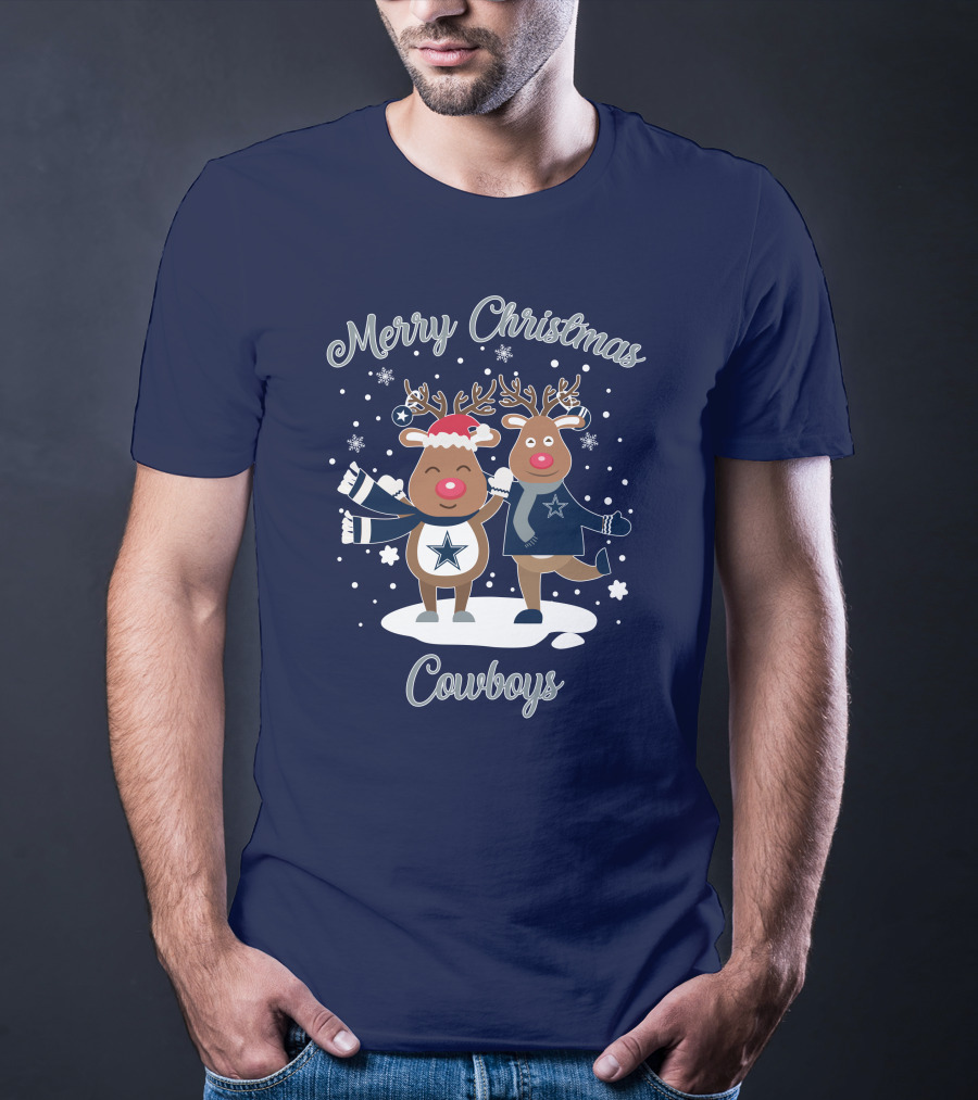 Merry Christmas Cowboys Reindeer Funny Dallas T-Shirt