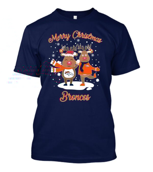 Merry Christmas Broncos Reindeer Snowflakes T-Shirt