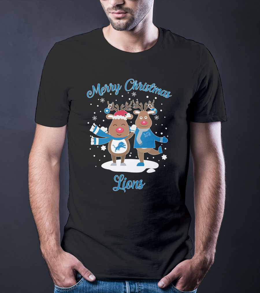 Merry Christmas Detroit Lions Reindeer T-Shirt