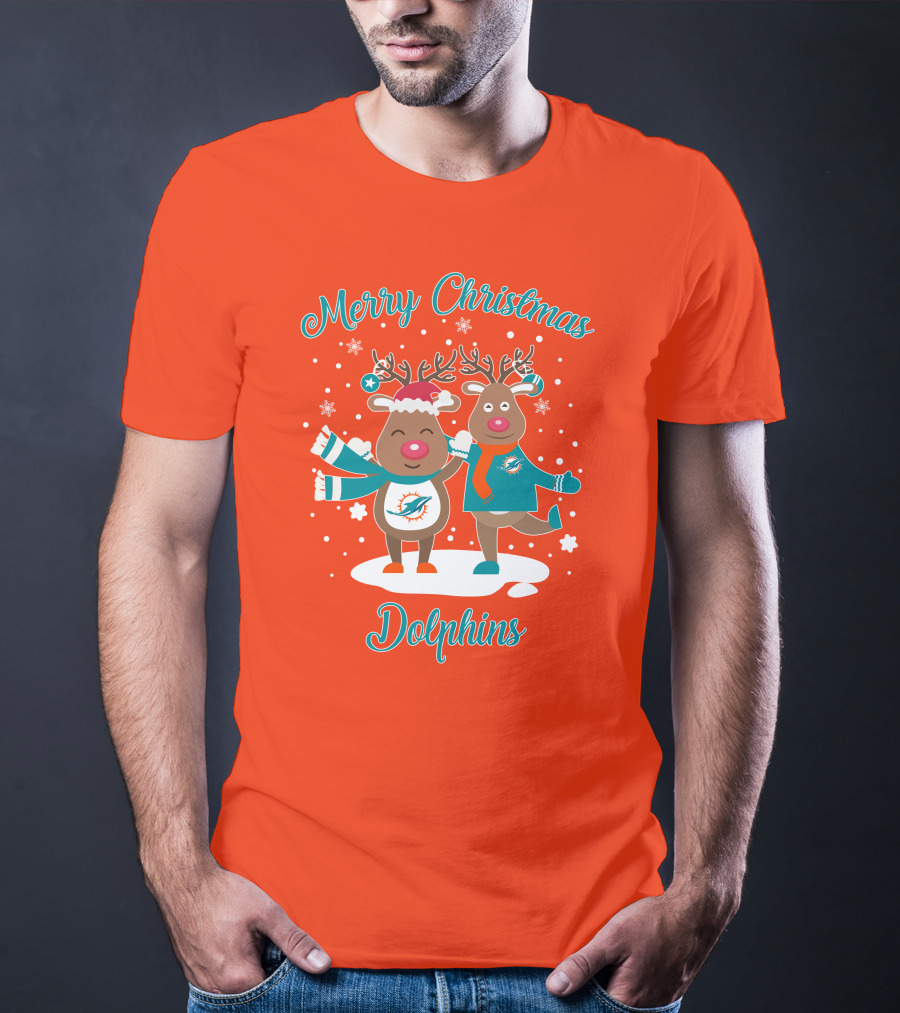 Merry Christmas Dolphins Reindeer Snowflakes T-Shirt