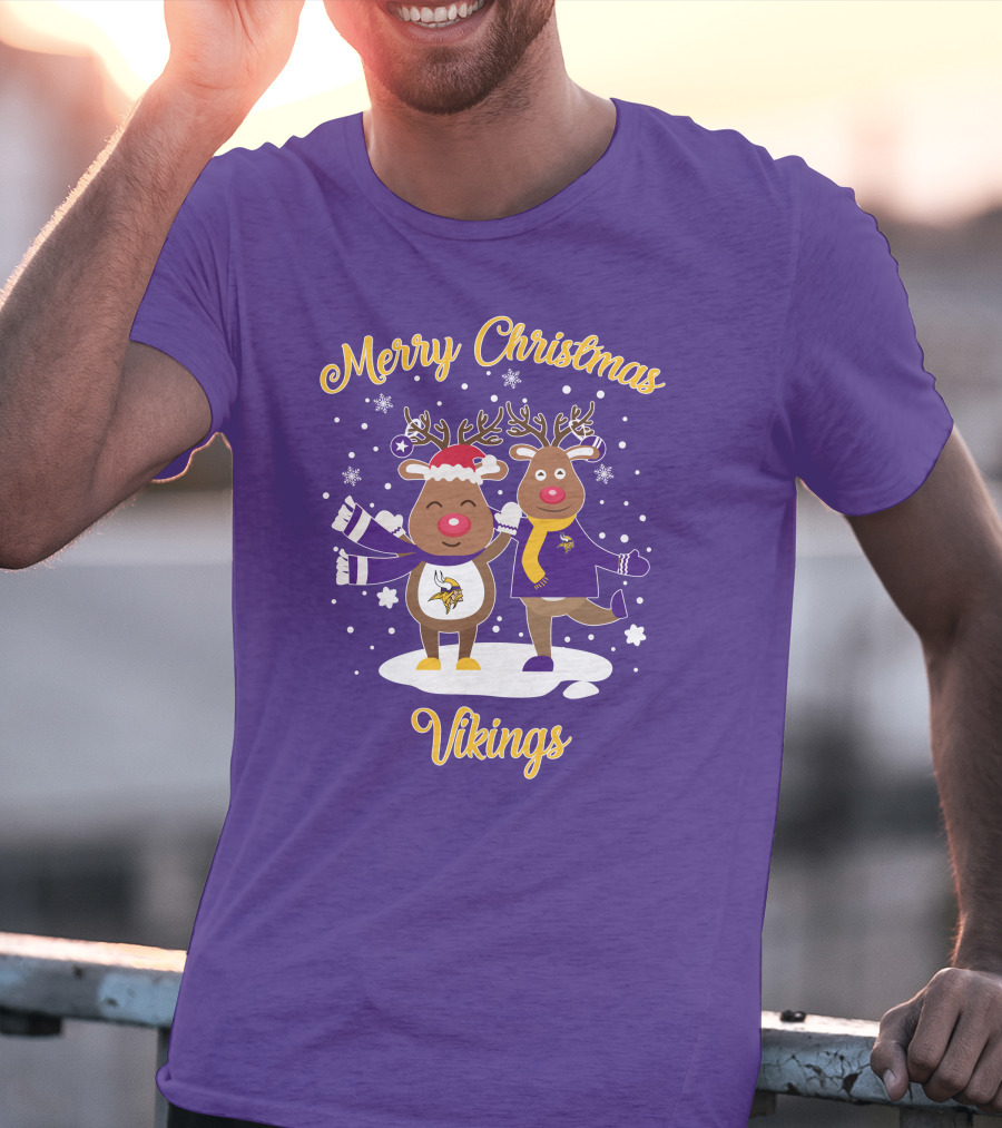 Merry Christmas Minnesota Vikings Reindeer Duo T-Shirt
