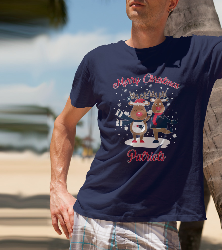 Merry Christmas Patriots Reindeer Snowflakes Holiday T-Shirt