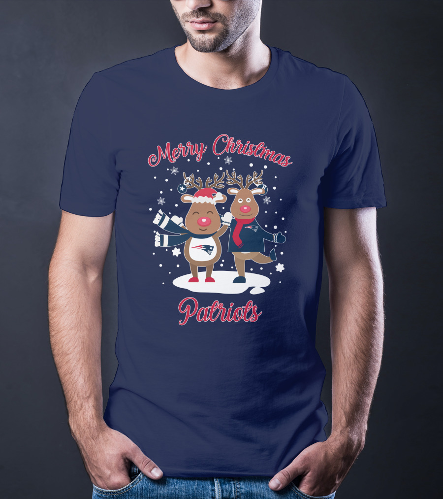 Merry Christmas Patriots Reindeer Snowflakes Holiday T-Shirt