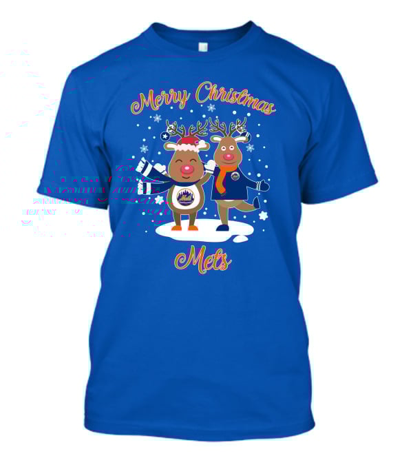 Merry Christmas Mets Reindeer Snowflakes Fun T-Shirt