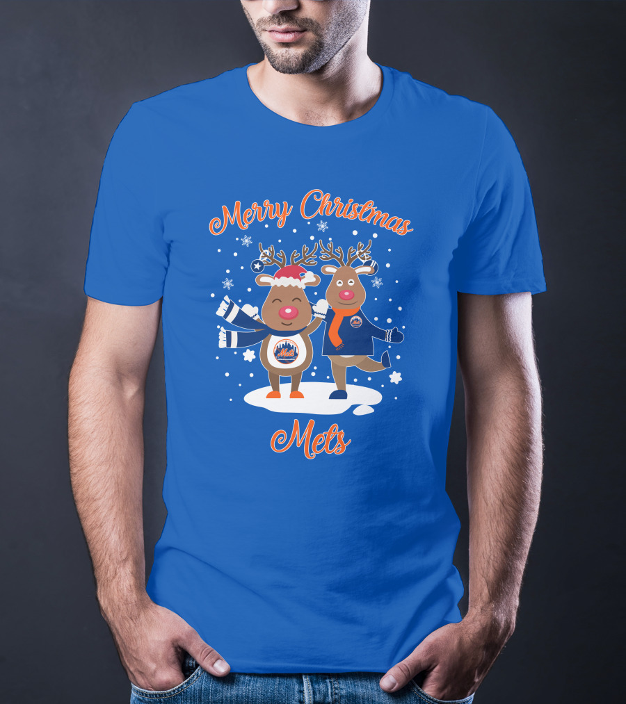 Merry Christmas Mets Reindeer Snowflakes Fun T-Shirt