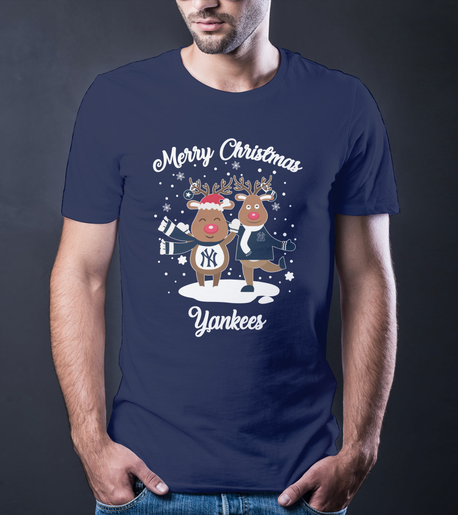 Merry Christmas Yankees Reindeer Holiday T-Shirt