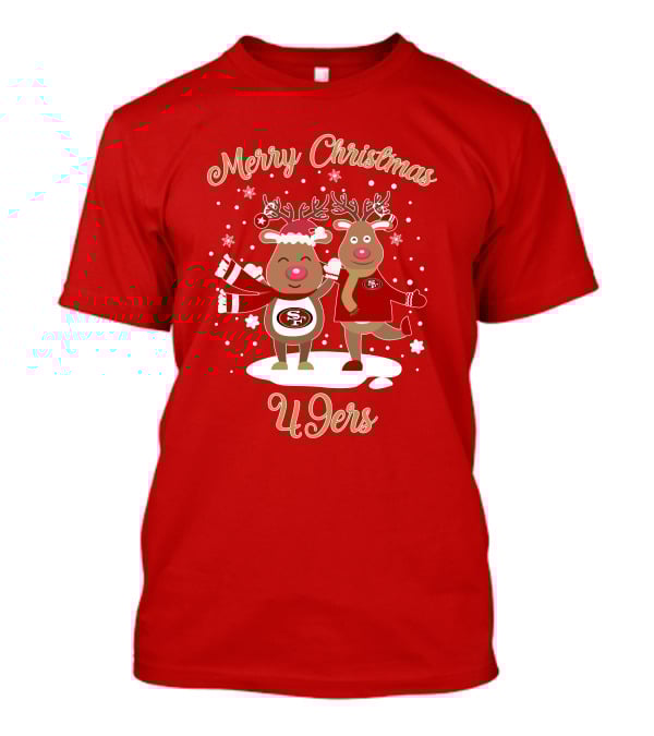 Merry Christmas 49ers Reindeer Festive Holiday T-Shirt