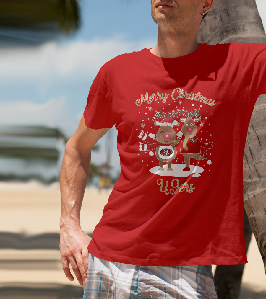 Merry Christmas 49ers Reindeer Festive Holiday T-Shirt