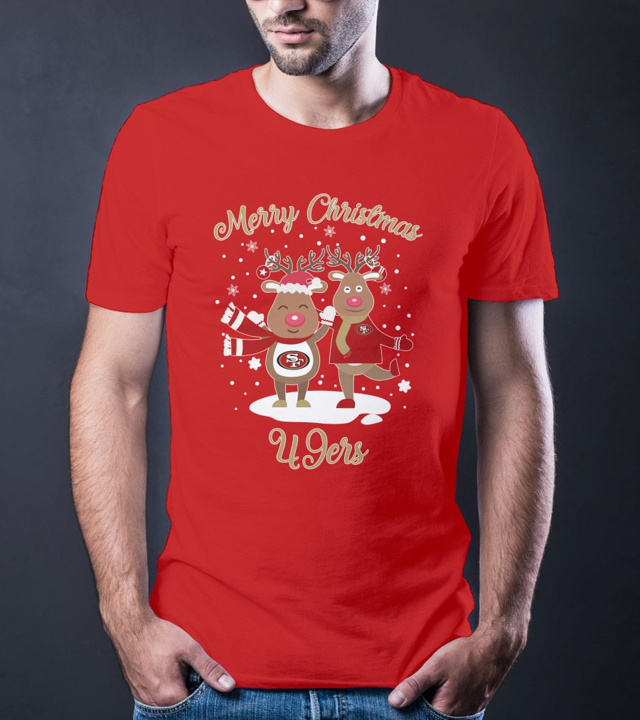 Merry Christmas 49ers Reindeer Festive Holiday T-Shirt