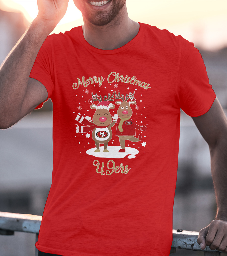 Merry Christmas 49ers Reindeer Festive Holiday T-Shirt