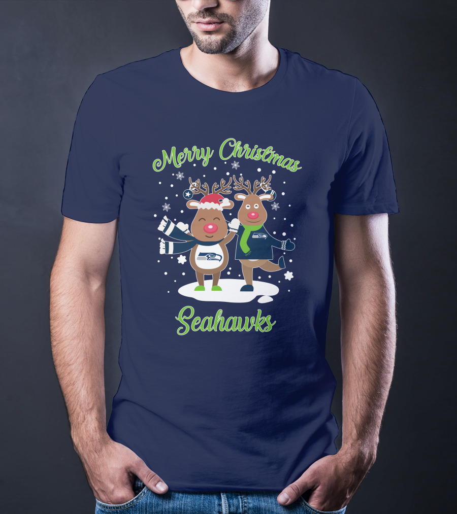 Merry Christmas Seattle Seahawks Reindeer Sweater Festive T-Shirt