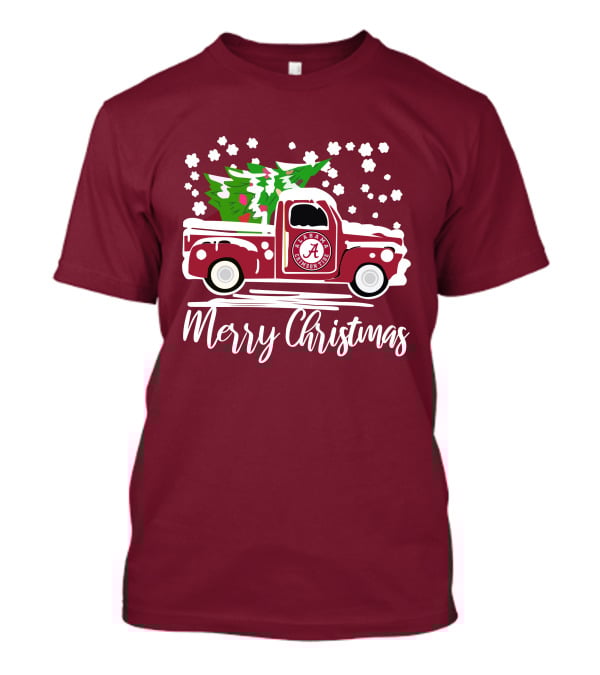 Merry Christmas Alabama Crimson Tide Vintage Truck Snowy Tree T-Shirt