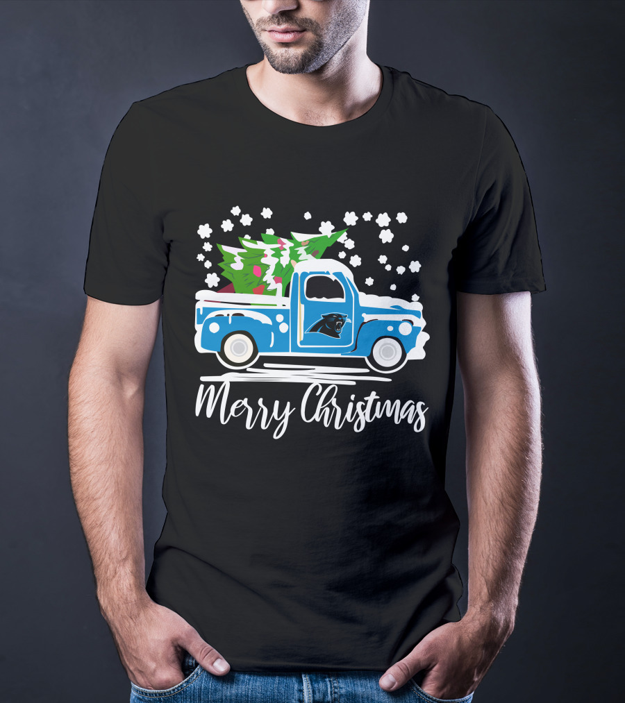 Carolina Panthers Vintage Truck Merry Christmas Snowflakes Tree T-Shirt