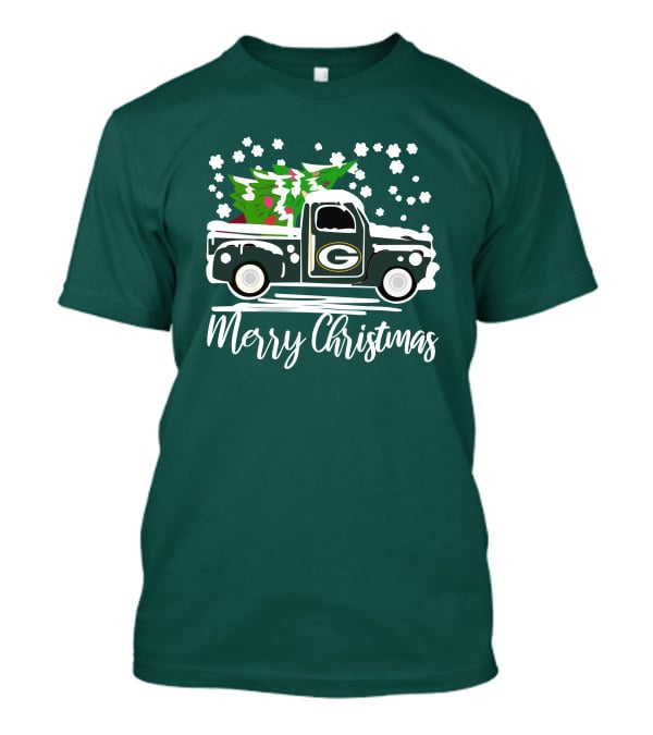 Green Bay Packers Vintage Truck With Christmas Tree Merry Christmas T-Shirt