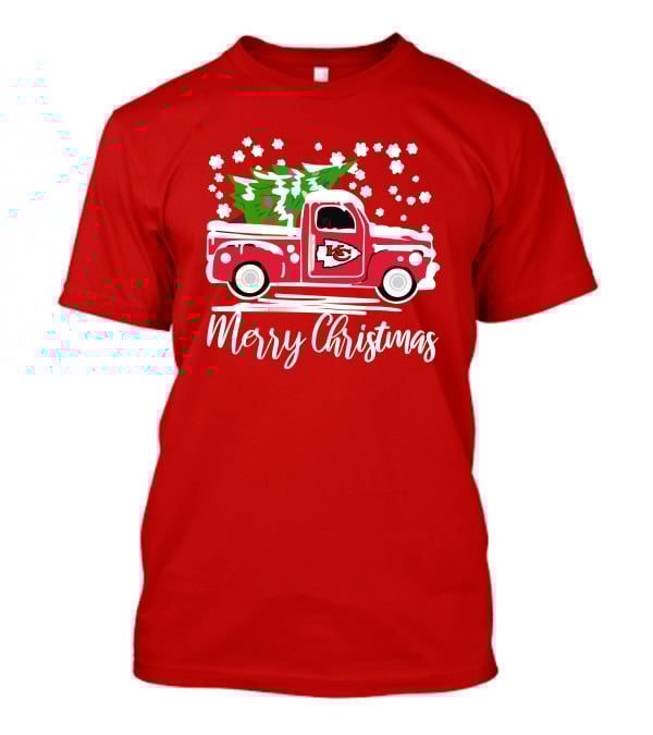 Kansas City Chiefs Vintage Truck Merry Christmas Snowflakes T-Shirt