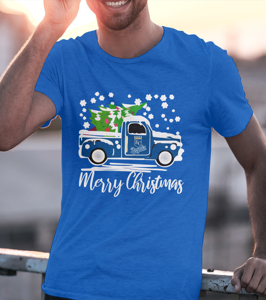 Kansas City Royals Vintage Car Merry Christmas Tree Winter Holiday T-Shirt