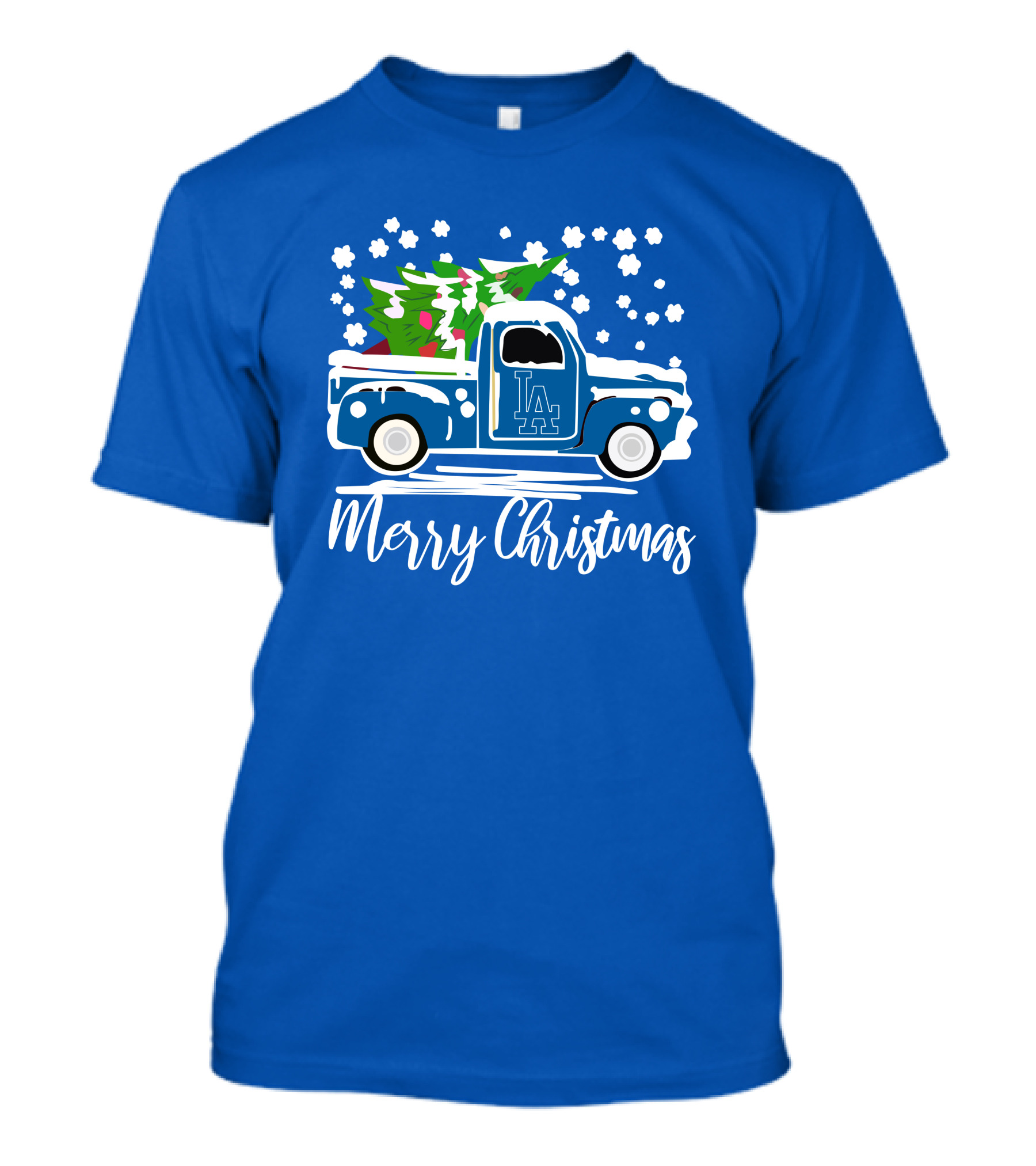 Los Angeles Dodgers LA Vintage Car Merry Christmas Snowflakes Tree T-Shirt
