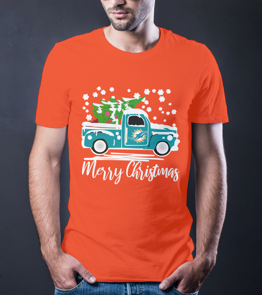 Miami Dolphins Vintage Truck Merry Christmas T-Shirt