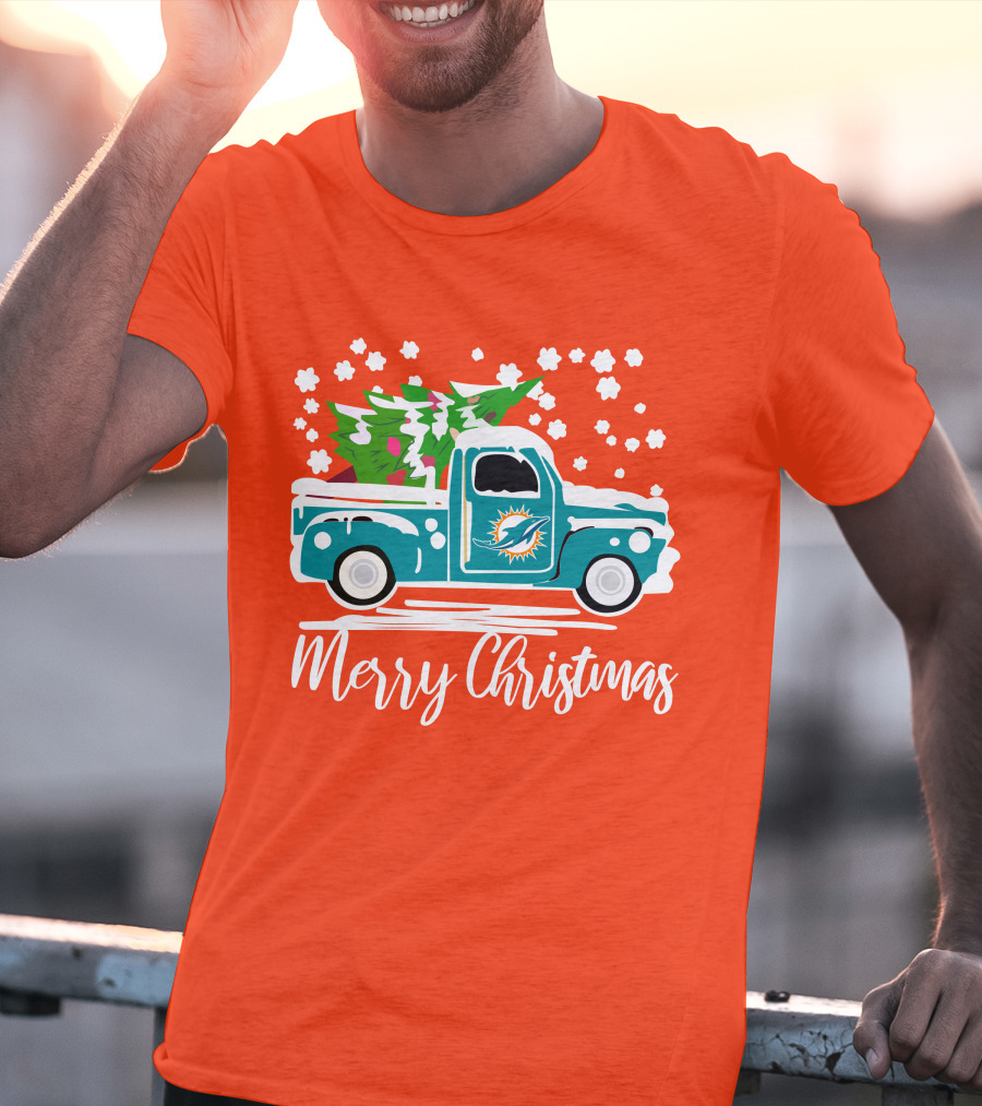 Miami Dolphins Vintage Truck Merry Christmas T-Shirt