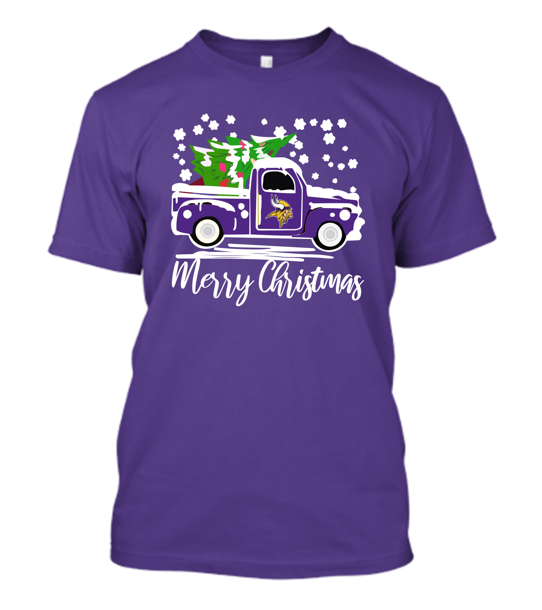 Merry Christmas Minnesota Vikings Vintage Car With Christmas Tree T-Shirt