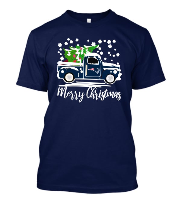New England Patriots Vintage Truck Merry Christmas Snowflakes Tree T-Shirt