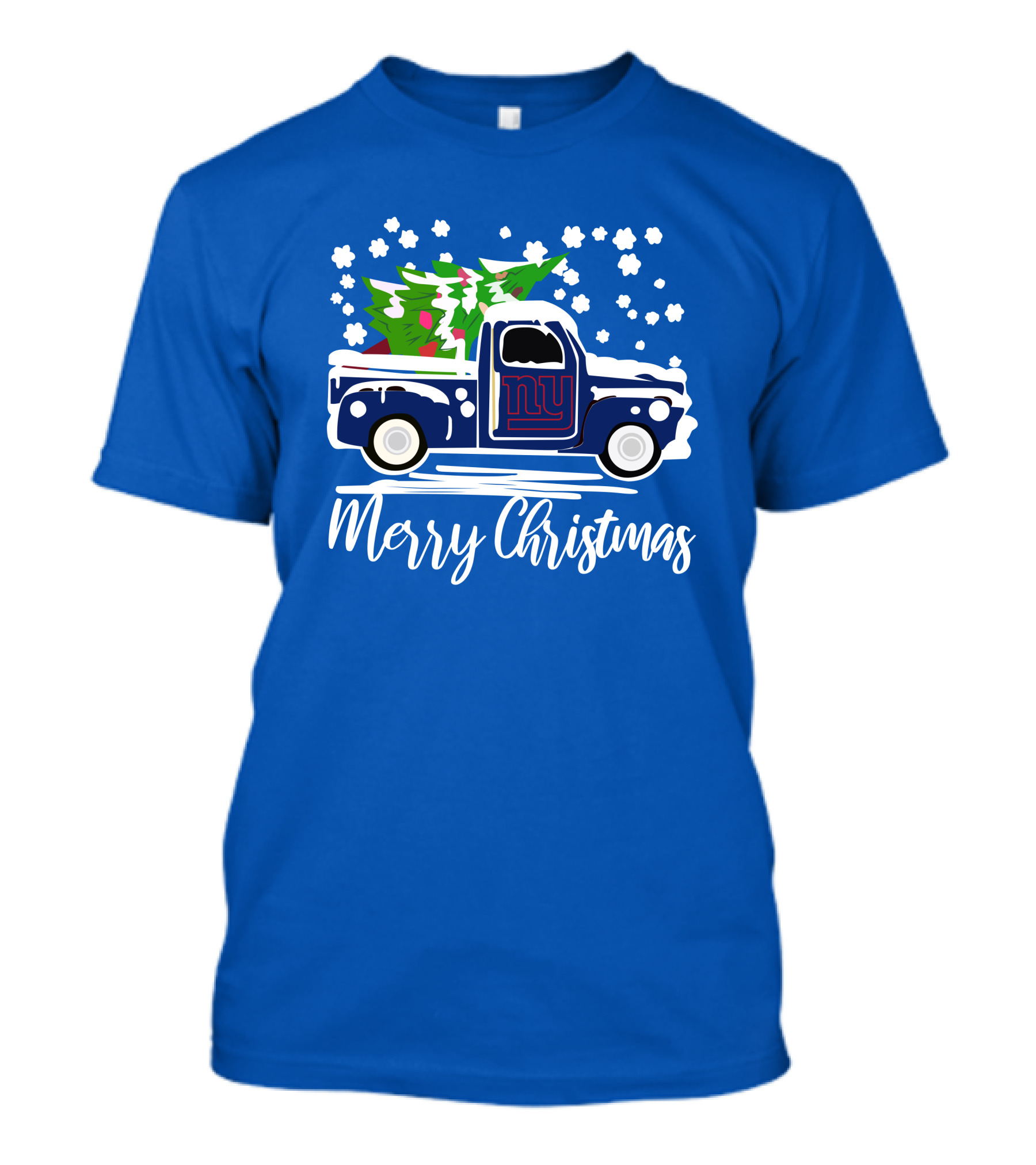 Merry Christmas New York Giants Vintage Car Snowflakes Holiday T-Shirt