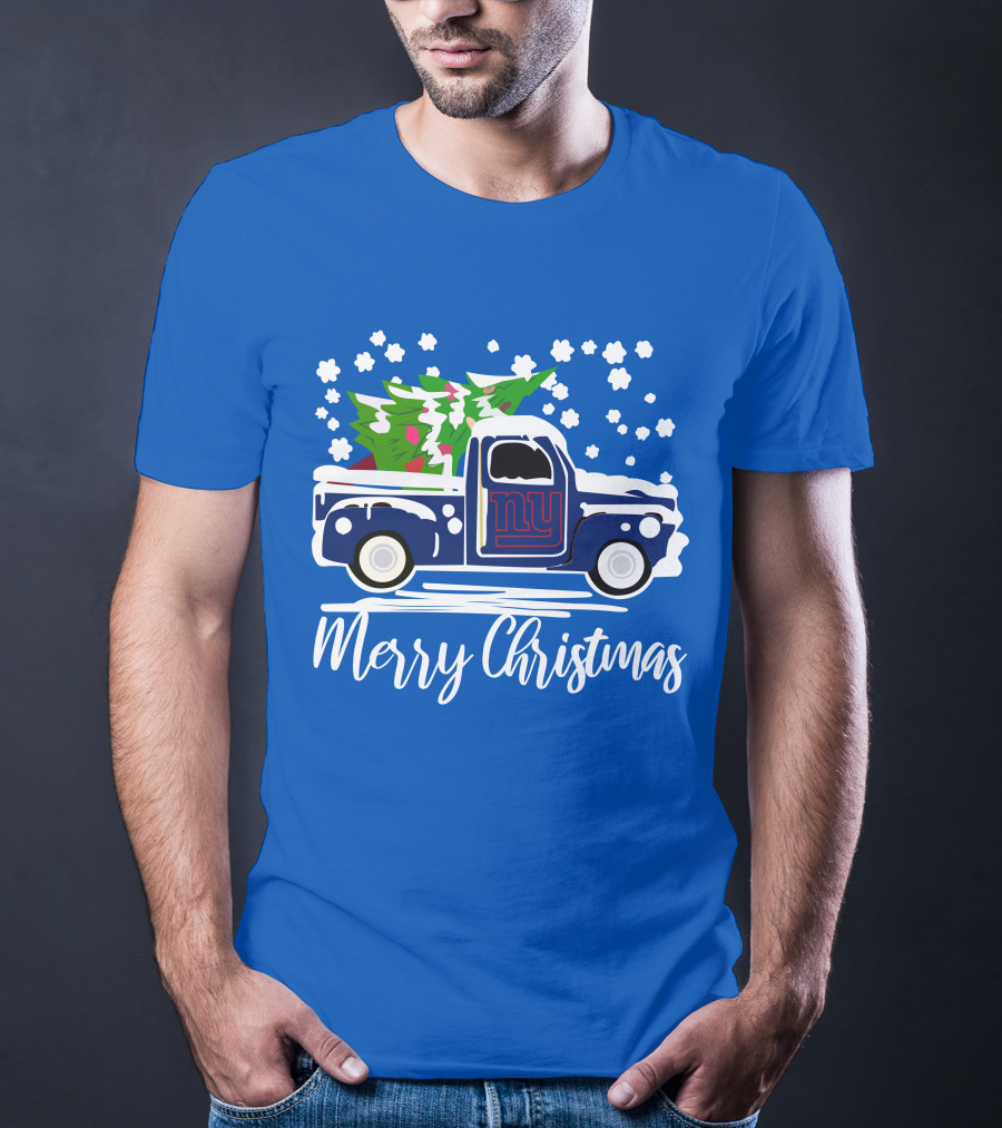 Merry Christmas New York Giants Vintage Car Snowflakes Holiday T-Shirt
