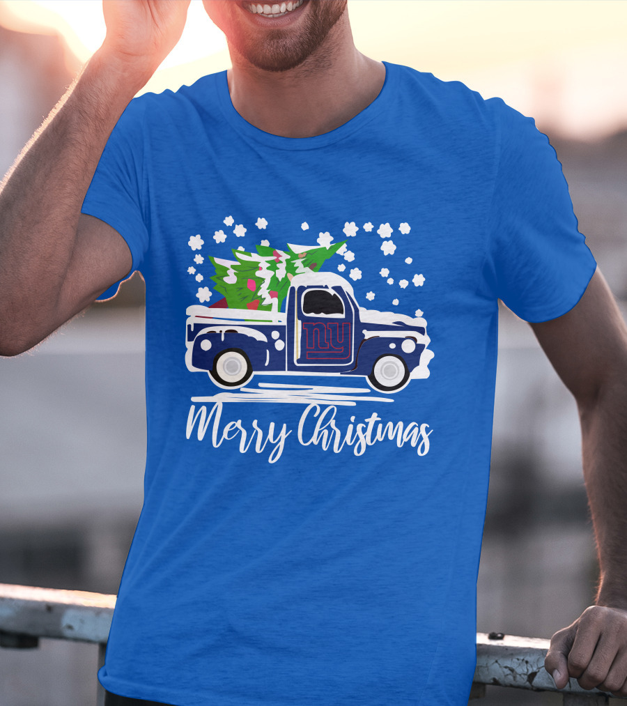 Merry Christmas New York Giants Vintage Car Snowflakes Holiday T-Shirt