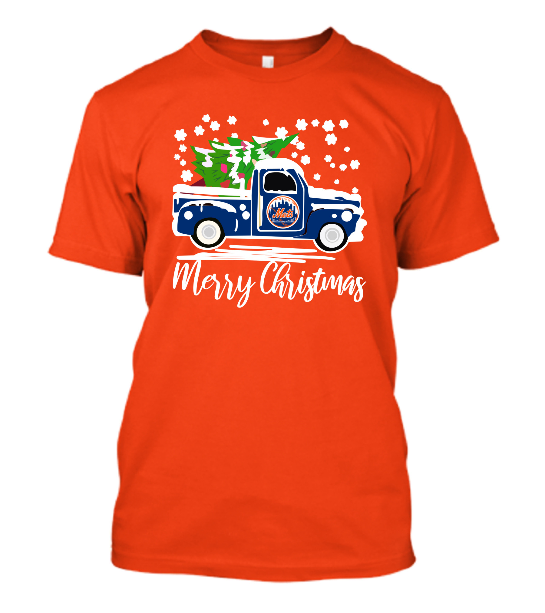 New York Mets Vintage Truck Merry Christmas Snowflakes T-Shirt