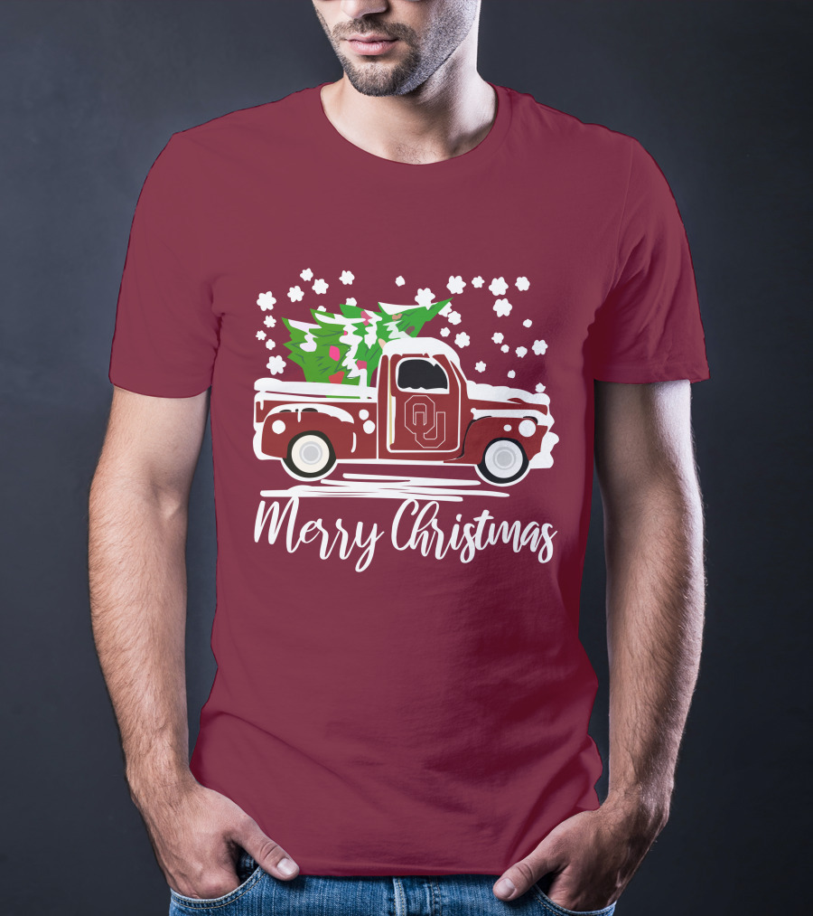 Merry Christmas Oklahoma Sooners Vintage Truck With Tree T-Shirt