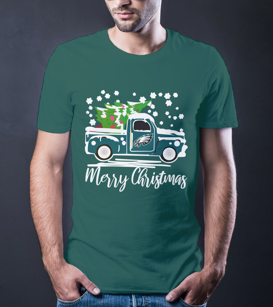 Merry Christmas Philadelphia Eagles Vintage Car Snowflakes T-Shirt